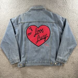 Authentic Apparel I LOVE LUCY Denim Jean Jacket Red Heart Women's XL Vintage❤